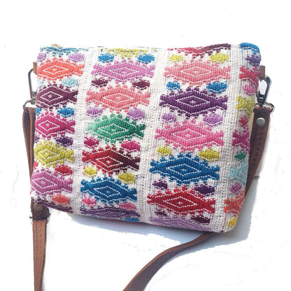 Guatemalan upcycled HUIPIL double sided COSMETIC PURSE leather wristlet