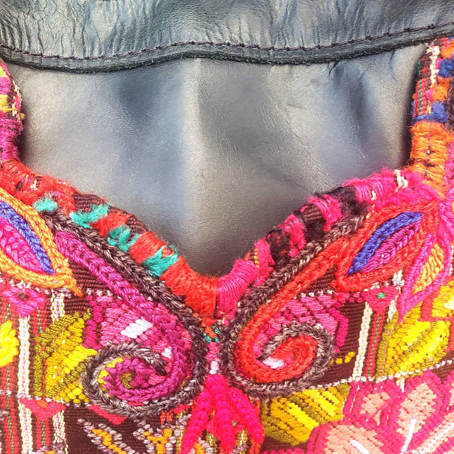 Huipil Pattern Black Genuine LEATHER CONVERTIBLE BACKPACK Bag - Aesthetic Full Grain Leather Handles cross body And Handbags