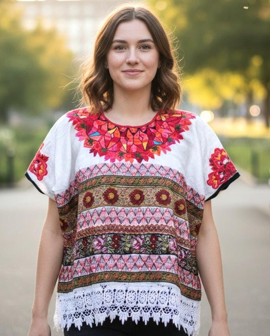 Vintage Guatemalan unique handmade weaved - AGUACATAN Huipil BLOUSE-