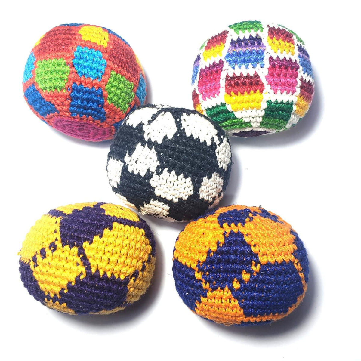 Guatemala Stress Relief Crocheted Cotton Hacky SACKS, Foot Ball Pattern JUGGLING BALLS 95% Filled
