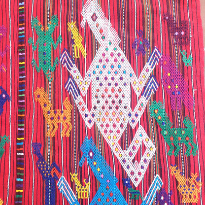 Guatemalan HORSES and LIZARDS TSUTE, Red Tablecloth - Chichicastenango Throw