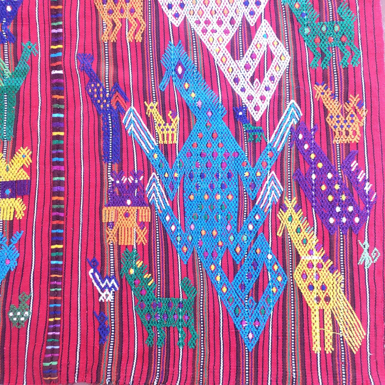 Guatemalan HORSES and LIZARDS TSUTE, Red Tablecloth - Chichicastenango Throw
