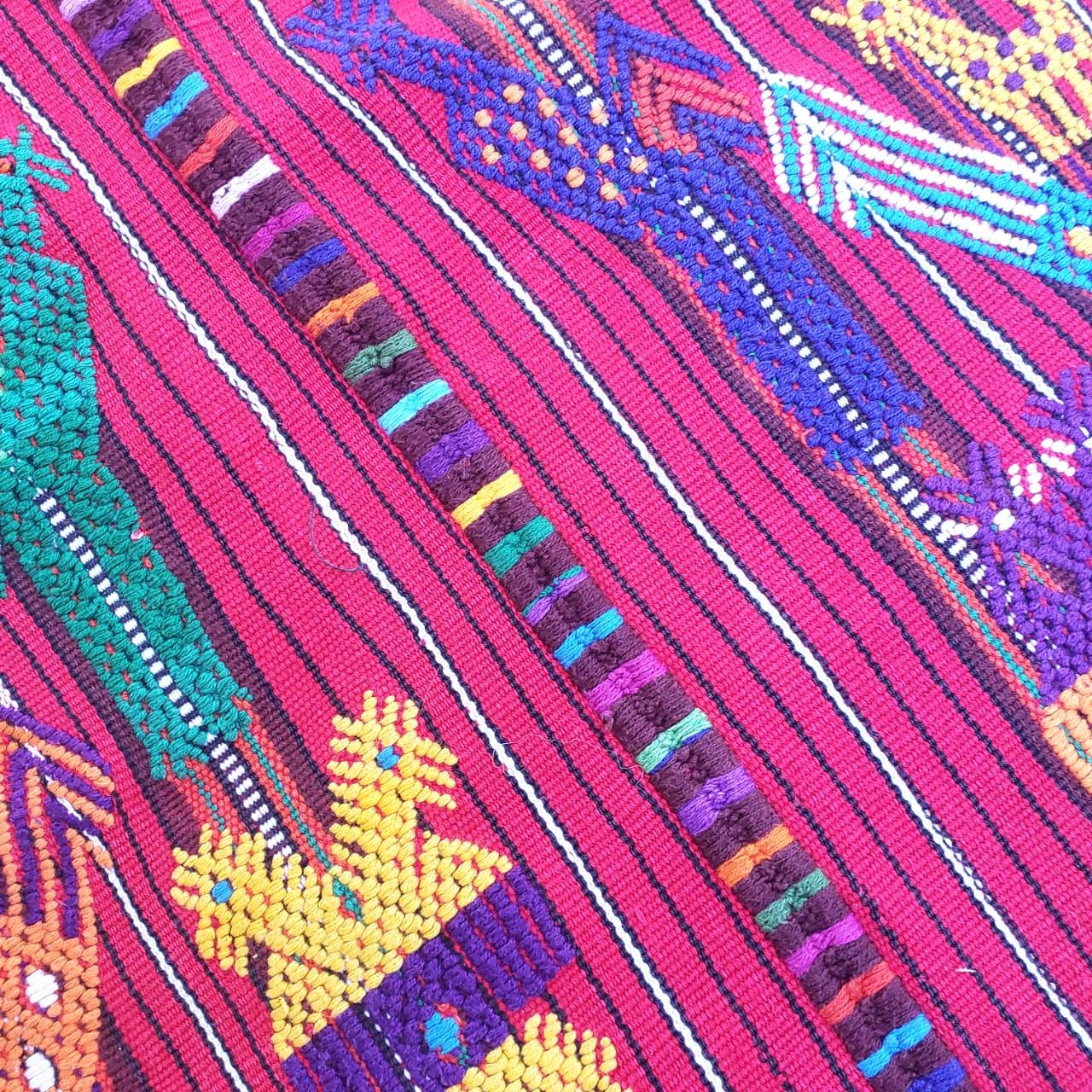 Guatemalan HORSES and LIZARDS TSUTE, Red Tablecloth - Chichicastenango Throw