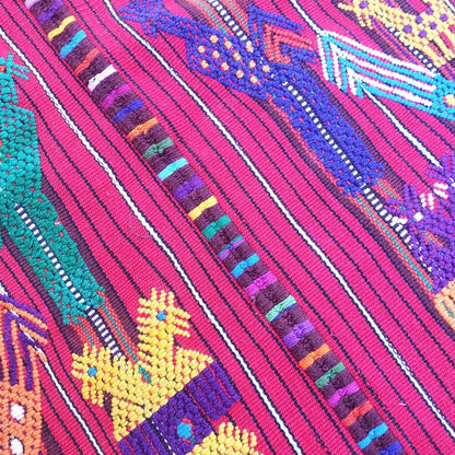 Guatemalan HORSES and LIZARDS TSUTE, Red Tablecloth - Chichicastenango Throw
