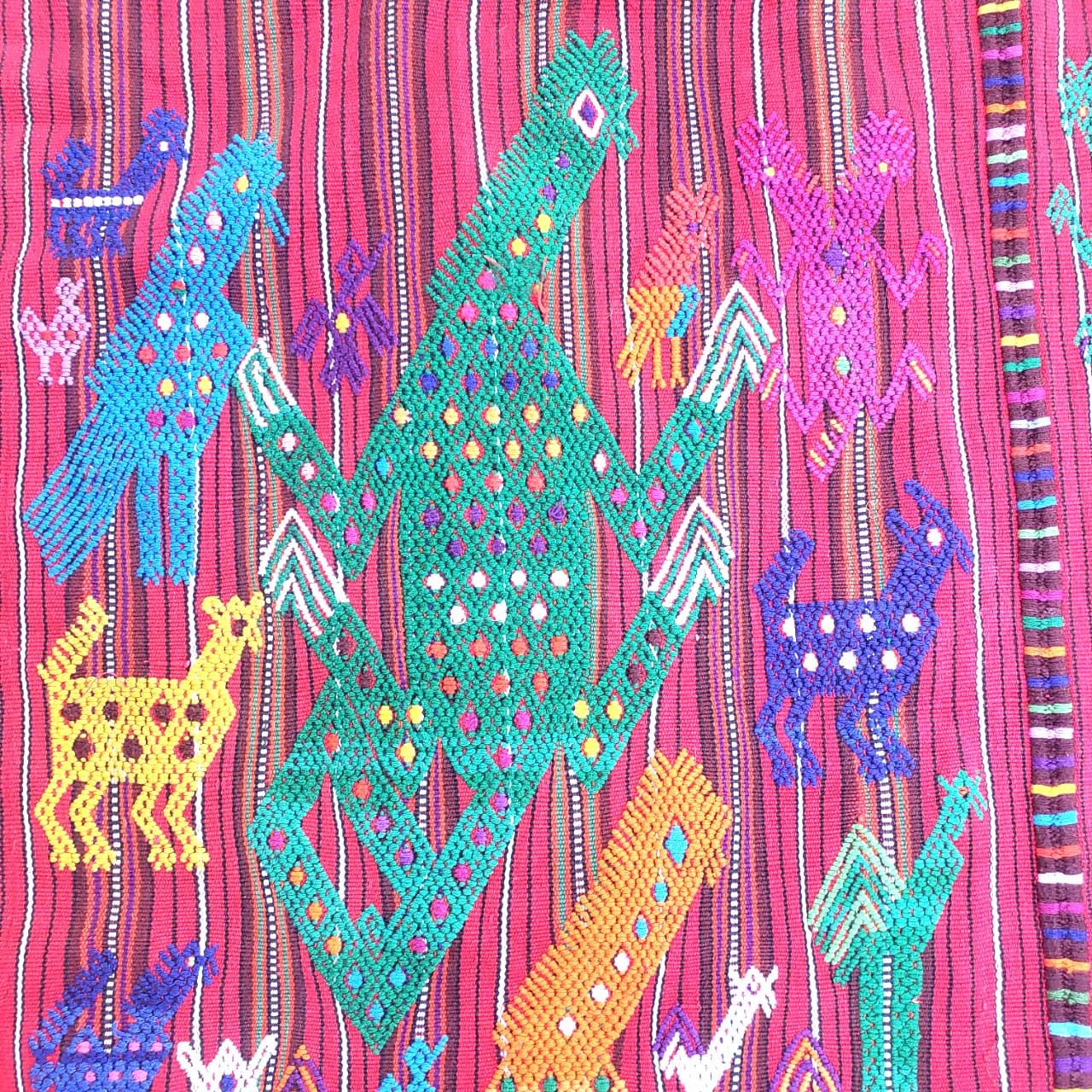 Guatemalan HORSES and LIZARDS TSUTE, Red Tablecloth - Chichicastenango Throw
