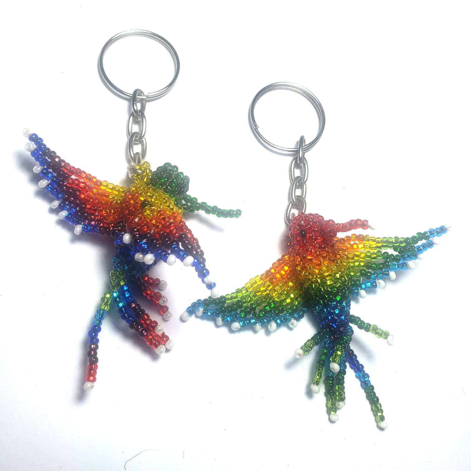 Beaded RAINBOW HUMMINGBIRD Key Ring, Czech Glass Bird Lover Gift