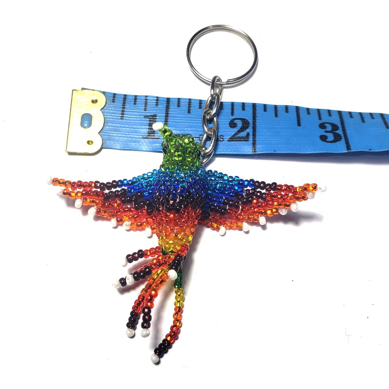 Beaded RAINBOW HUMMINGBIRD Key Ring, Czech Glass Bird Lover Gift