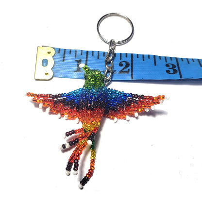 Beaded RAINBOW HUMMINGBIRD Key Ring, Czech Glass Bird Lover Gift