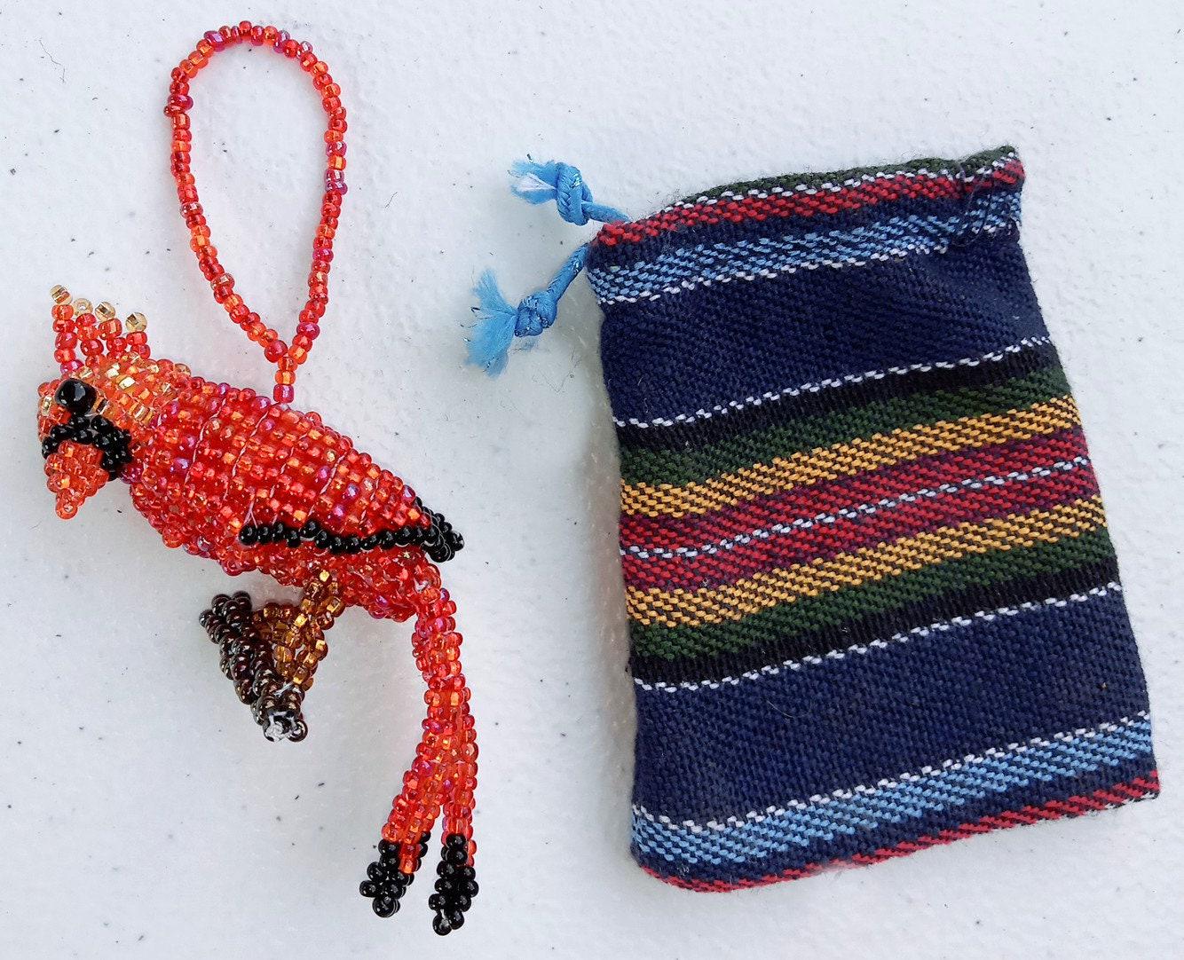BEADED CARDINAL Hanging ORNAMENT Gift For Bird Lovers - Czech Glass Seed Beads And Nylon Thread