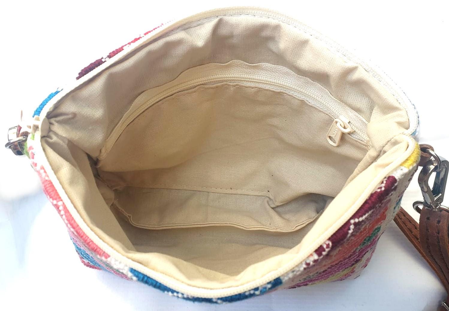 Guatemalan upcycled HUIPIL double sided COSMETIC PURSE leather wristlet