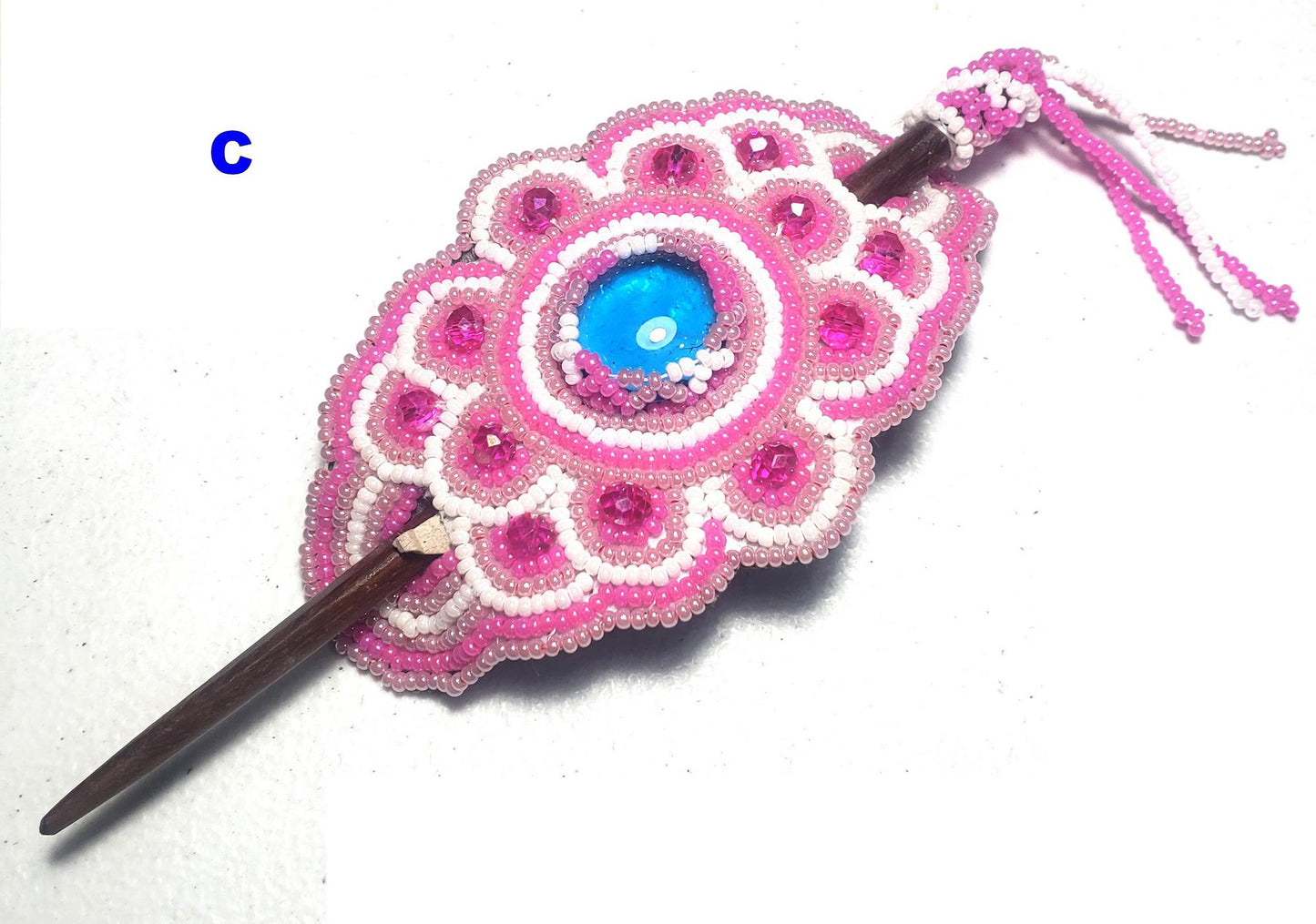 Czech Seed Bead Hair Clip Barrette: Guatemalan Leather & Wood