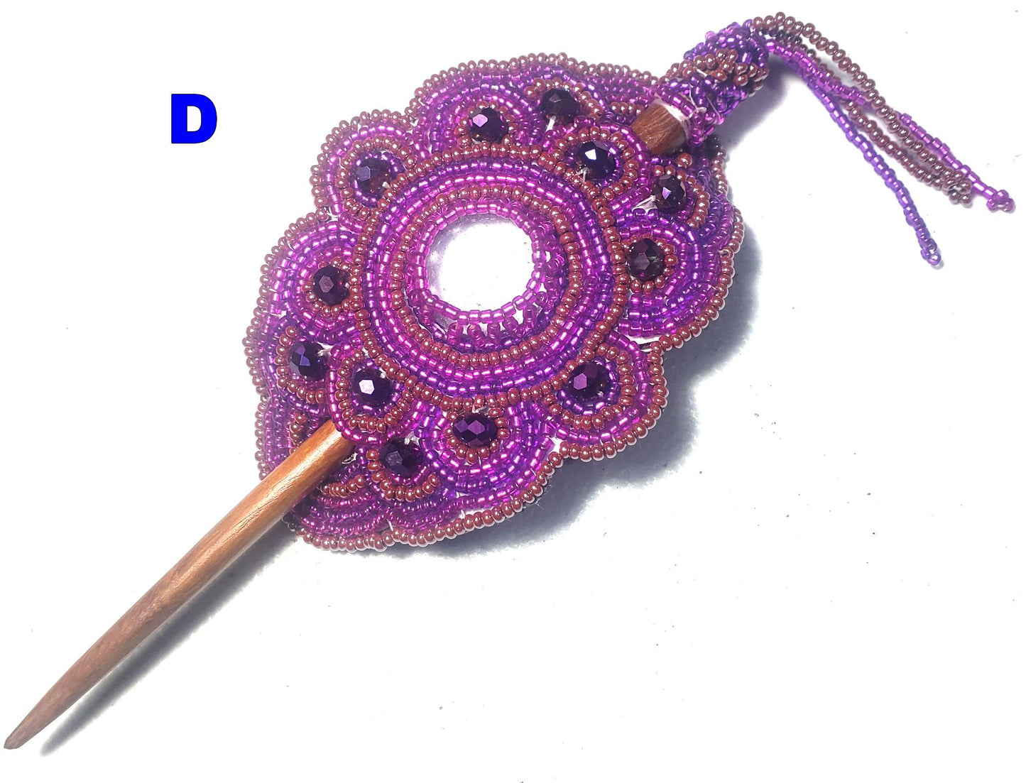 Czech Seed Bead Hair Clip Barrette: Guatemalan Leather & Wood