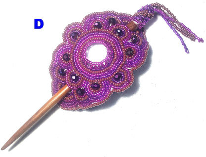 Czech Seed Bead Hair Clip Barrette: Guatemalan Leather & Wood