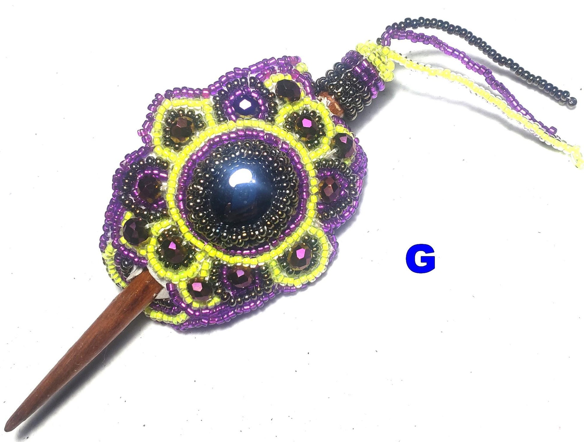 Czech Seed Bead Hair Clip Barrette: Guatemalan Leather & Wood