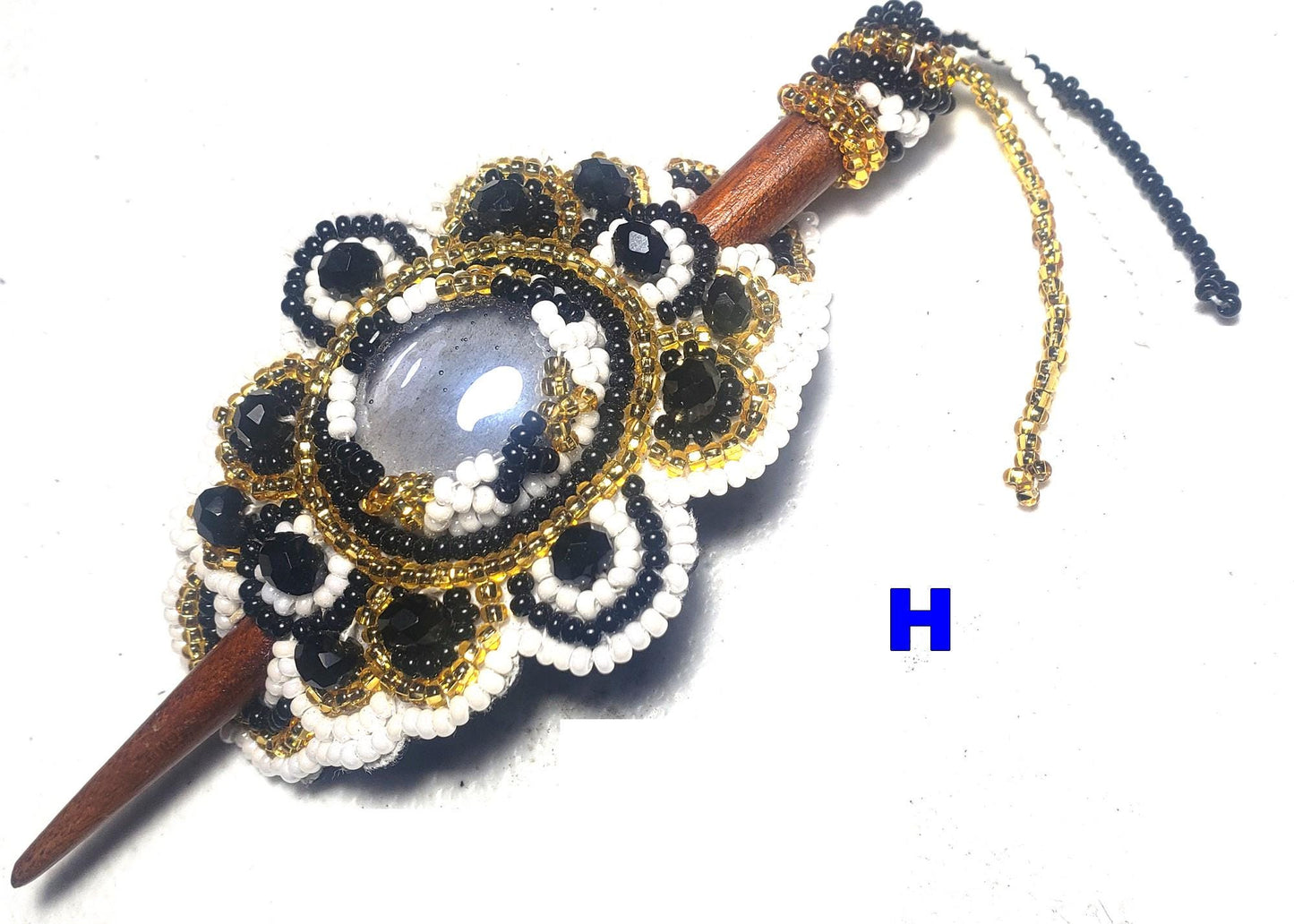 Czech Seed Bead Hair Clip Barrette: Guatemalan Leather & Wood