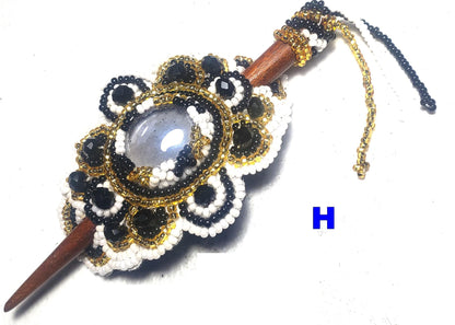 Czech Seed Bead Hair Clip Barrette: Guatemalan Leather & Wood