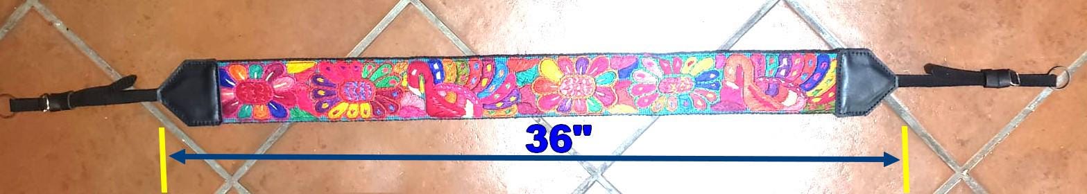 Guatemalan Handmade Adjustable Leather Embroidered Floral CAMERA STRAP