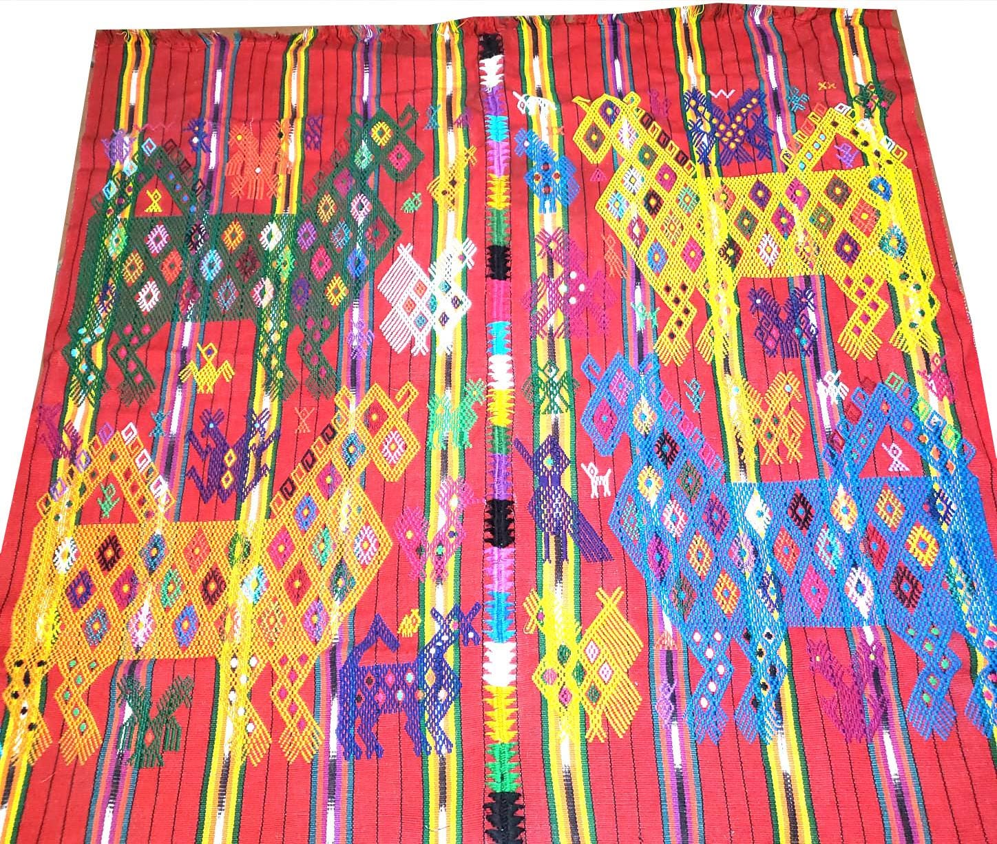 Guatemalan HORSES and LIZARDS TSUTE, Red Tablecloth - Chichicastenango Throw