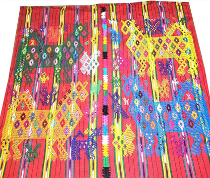 Guatemalan HORSES and LIZARDS TSUTE, Red Tablecloth - Chichicastenango Throw