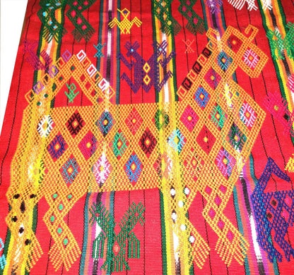 Guatemalan HORSES and LIZARDS TSUTE, Red Tablecloth - Chichicastenango Throw