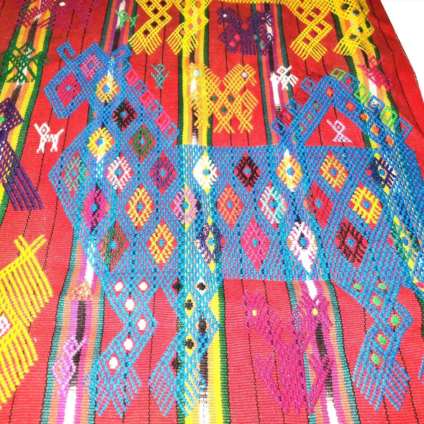 Guatemalan HORSES and LIZARDS TSUTE, Red Tablecloth - Chichicastenango Throw