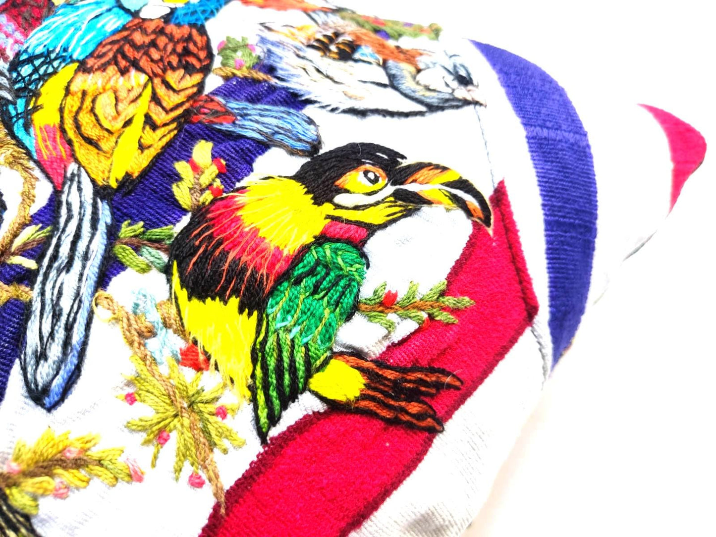 MINI Guatemala Hand Embroidery -Peacock Family- Pillow Cushion 8x8 - INSERT INCLUDED