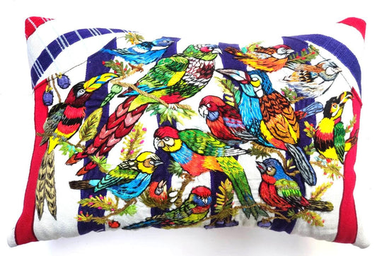 MINI Guatemala Hand Embroidery -Peacock Family- Pillow Cushion 8x8 - INSERT INCLUDED