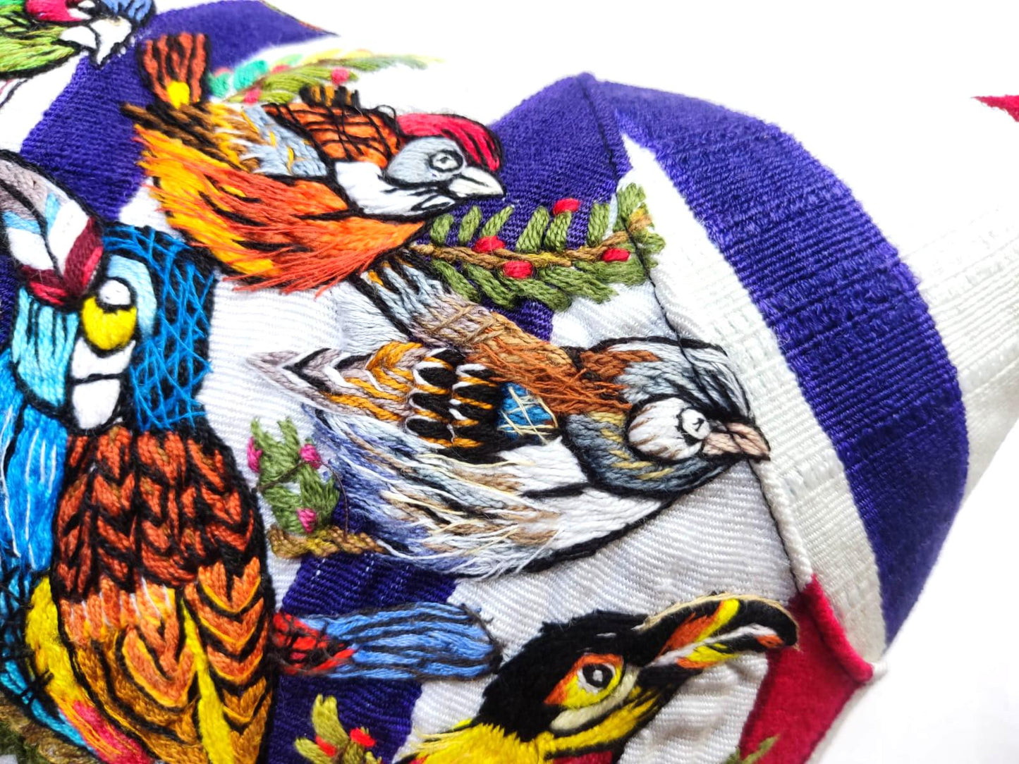 MINI Guatemala Hand Embroidery -Peacock Family- Pillow Cushion 8x8 - INSERT INCLUDED