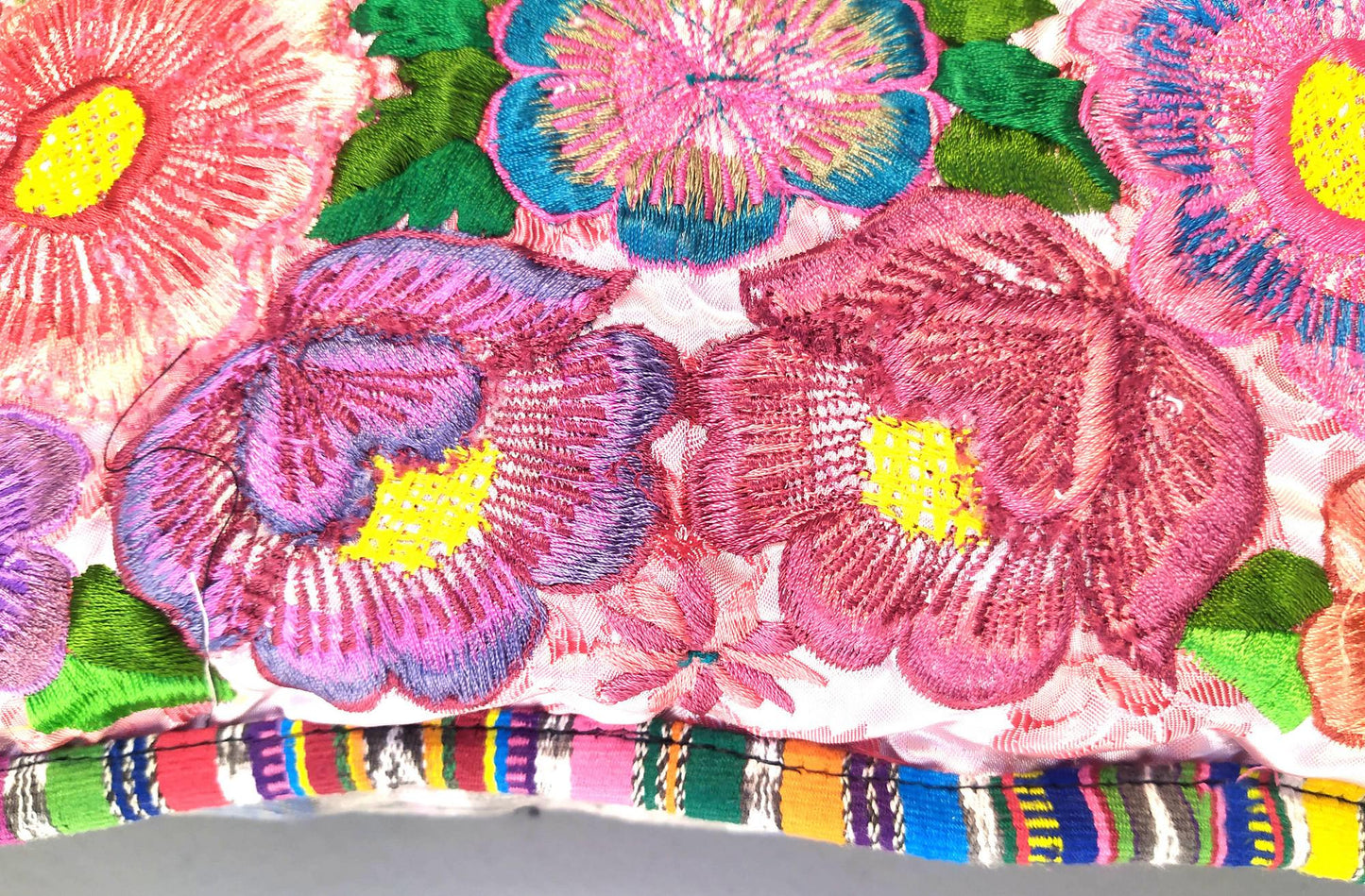 Guatemalan upcycled huipil pillow case cushion cover 19x19 inches -Butterflies, Rosters and floral