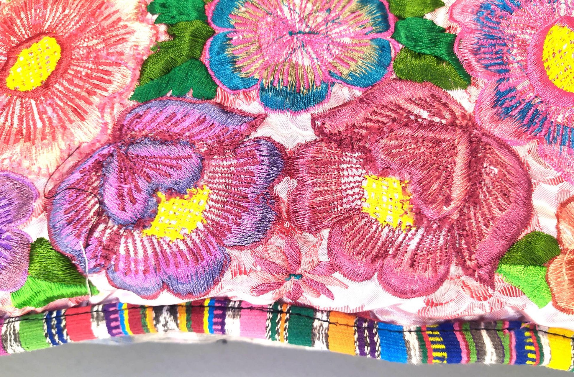 Guatemalan upcycled huipil pillow case cushion cover 19x19 inches -Butterflies, Rosters and floral