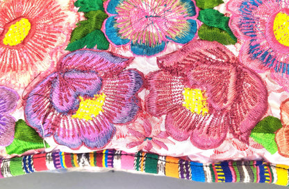 Guatemalan upcycled huipil pillow case cushion cover 19x19 inches -Butterflies, Rosters and floral