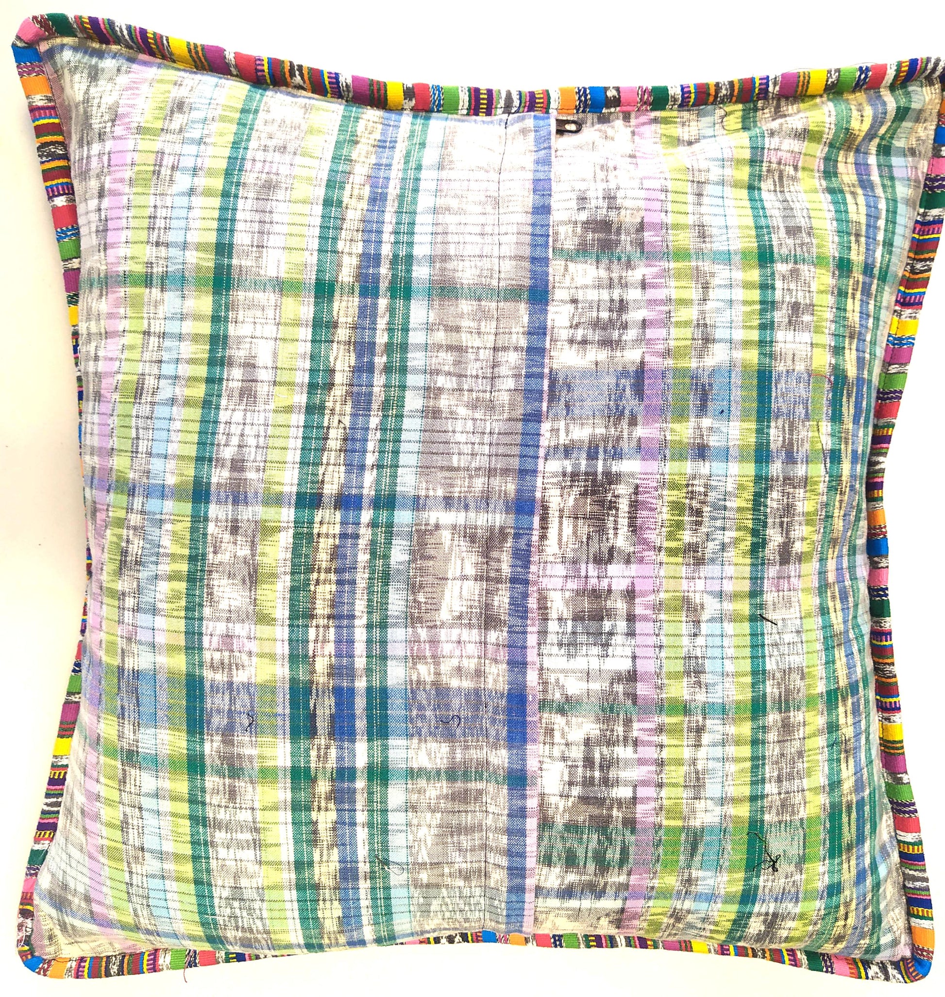 Guatemalan upcycled huipil pillow case cushion cover 19x19 inches -Butterflies, Rosters and floral