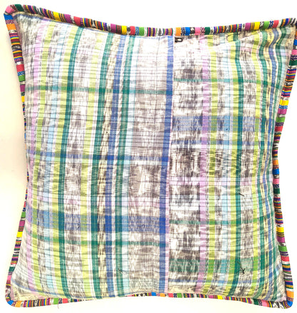 Guatemalan upcycled huipil pillow case cushion cover 19x19 inches -Butterflies, Rosters and floral