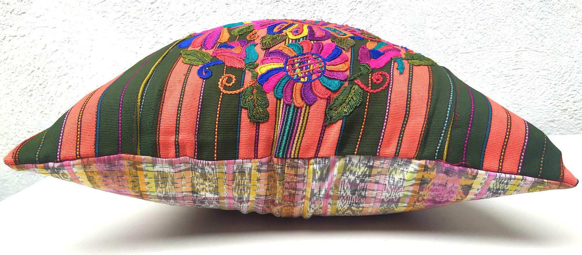 Guatemalan upcycled huipil pillow case cushion cover 19x19 inches -Butterfly and floral