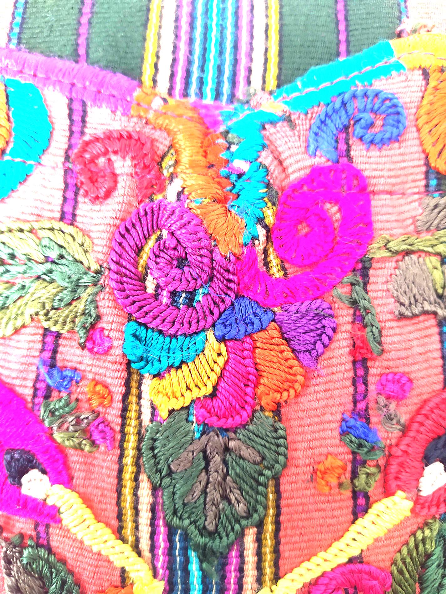 Guatemalan upcycled huipil pillow case cushion cover 19x19 inches -Butterfly and floral