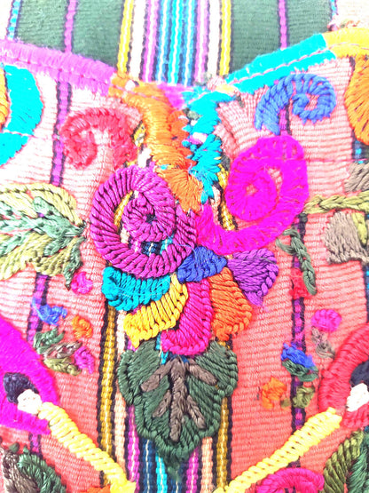 Guatemalan upcycled huipil pillow case cushion cover 19x19 inches -Butterfly and floral