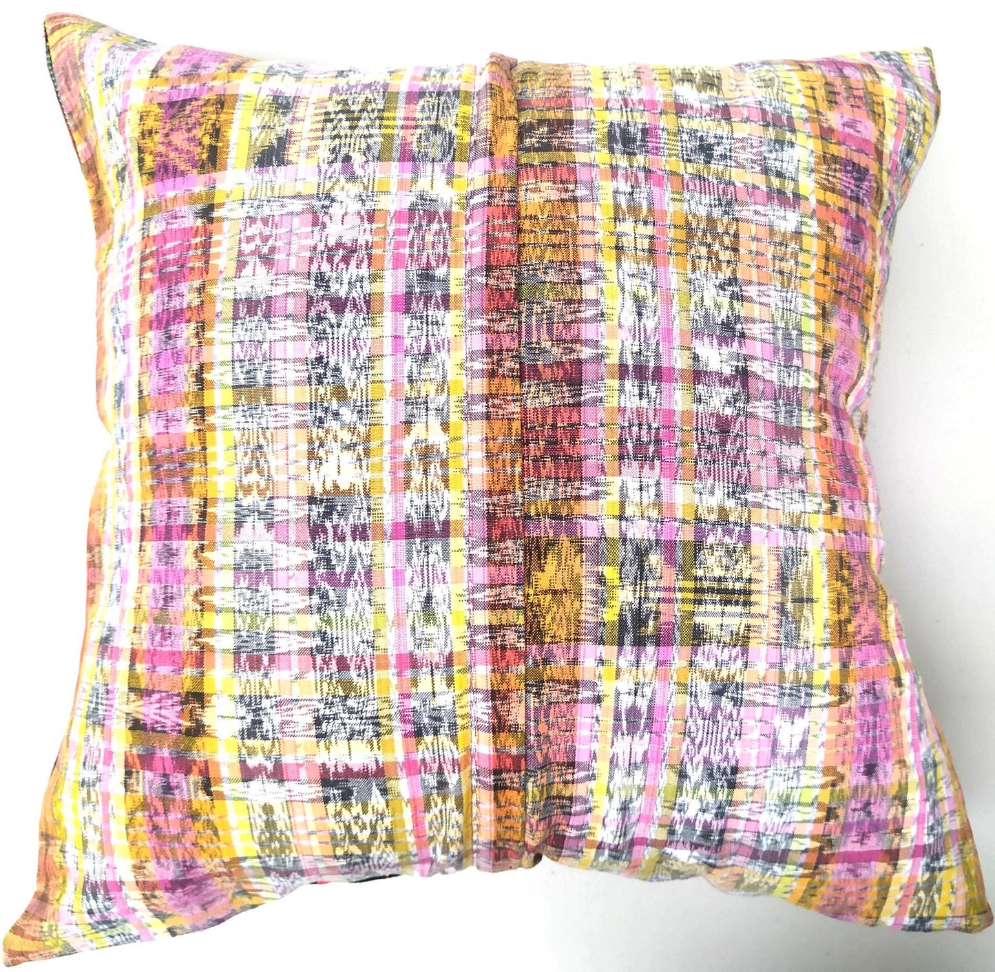 Guatemalan upcycled huipil pillow case cushion cover 19x19 inches -Butterfly and floral