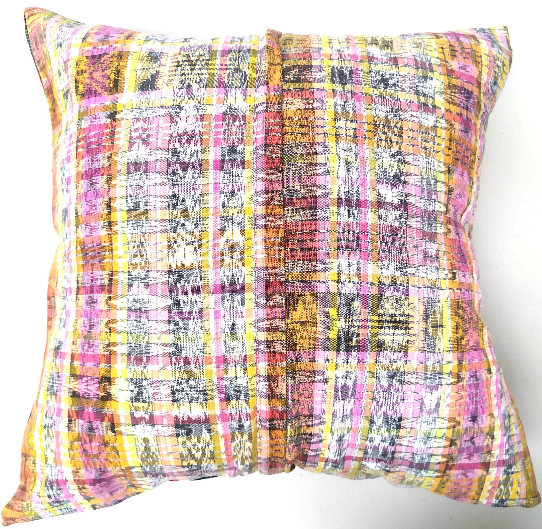 Guatemalan upcycled huipil pillow case cushion cover 19x19 inches -Butterfly and floral