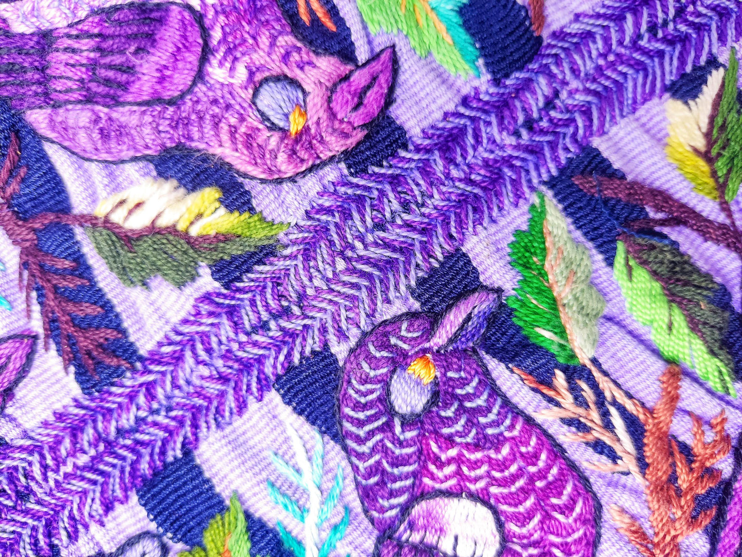 MINI Guatemala hand embroidery -Bird family- pillow cushion 8x8