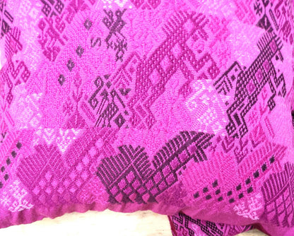 MINI Guatemala Hand Weaved Pillow, MONKEY and Horses Weaved Cushion 16x16, Burgundy NAHUALA Pillow Case