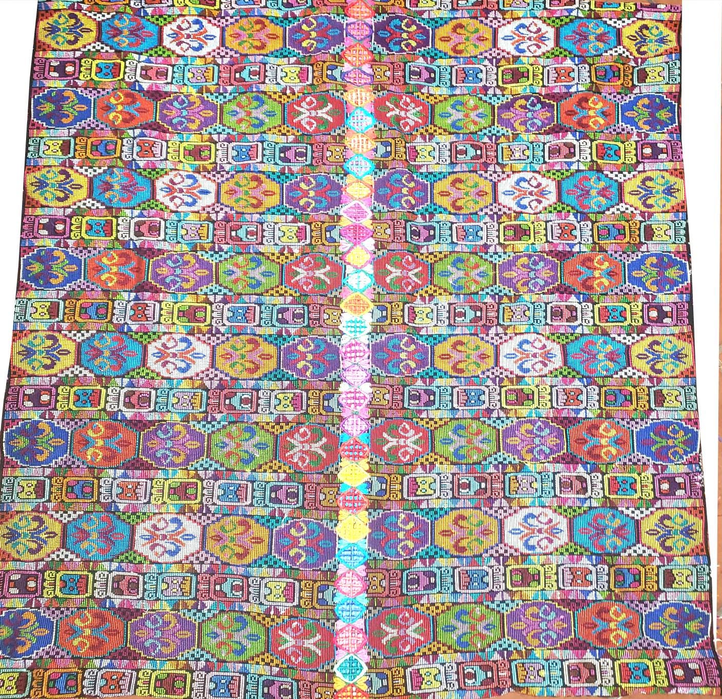 Handmade Guatemala Cotton Fabric: ZUNIL Corte, Mayan STONES Pattern Textil, Fabric Per Yard