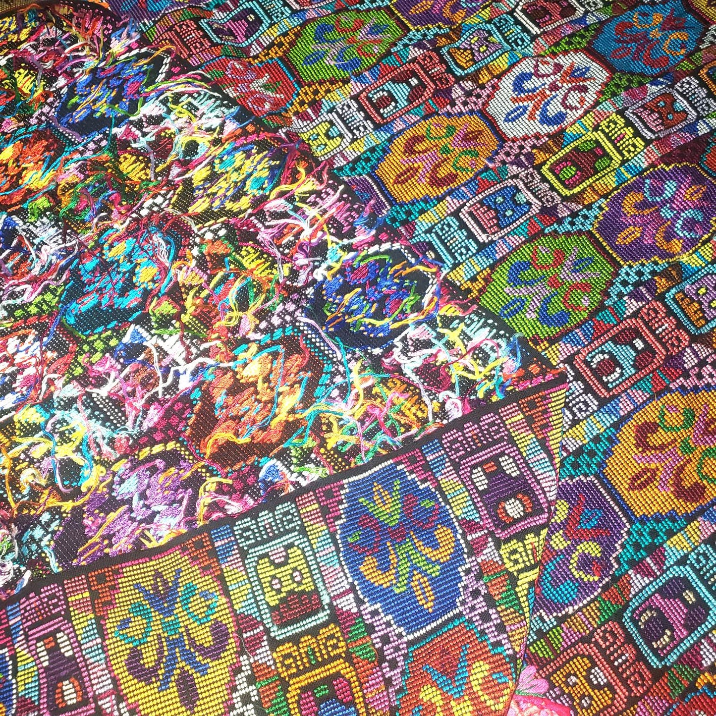 Handmade Guatemala Cotton Fabric: ZUNIL Corte, Mayan STONES Pattern Textil, Fabric Per Yard