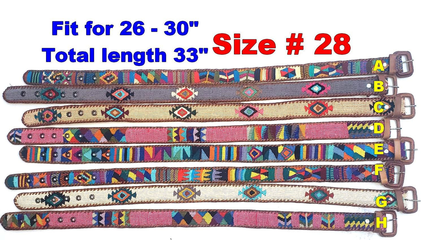 Lot of 2, 3 Authentic Guatemalan Handmade SILK Leather Braided UNISEX Belt, Colorful Woven Design with Braided Leather Buckle and Loop