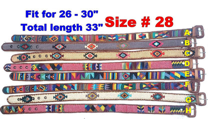 Lot of 2, 3 Authentic Guatemalan Handmade SILK Leather Braided UNISEX Belt, Colorful Woven Design with Braided Leather Buckle and Loop