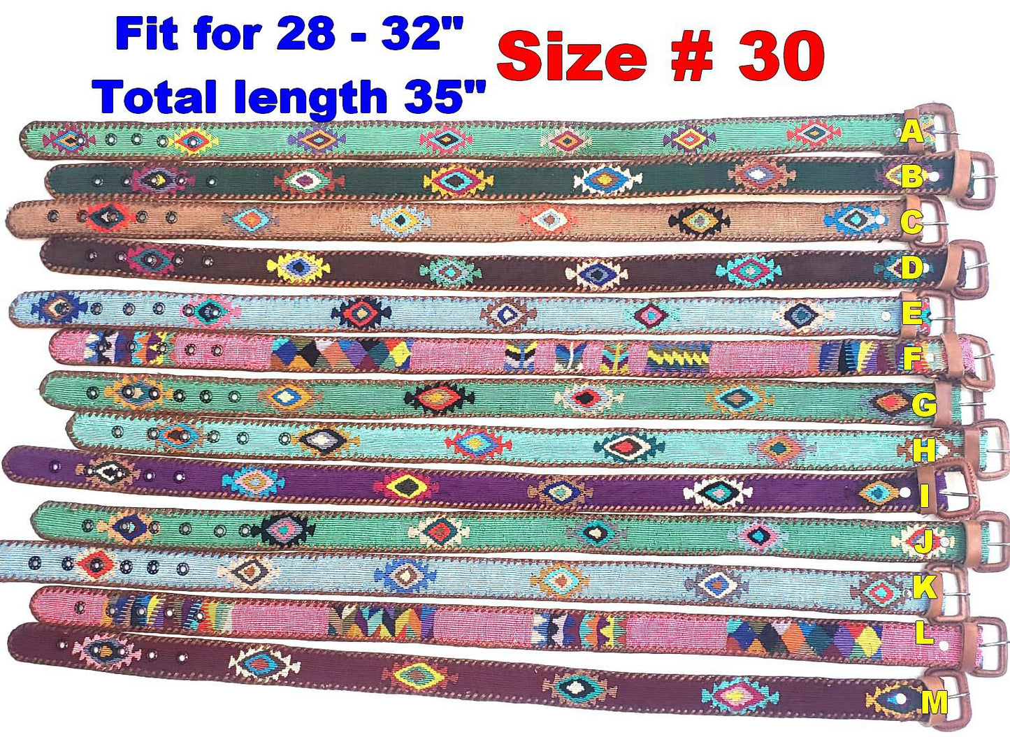 Lot of 2, 3 Authentic Guatemalan Handmade SILK Leather Braided UNISEX Belt, Colorful Woven Design with Braided Leather Buckle and Loop