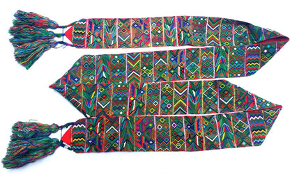 Vintage Red / Green Unique Guatemala Handmade WEAVED Cotton SASH CINTA from Aguacatan