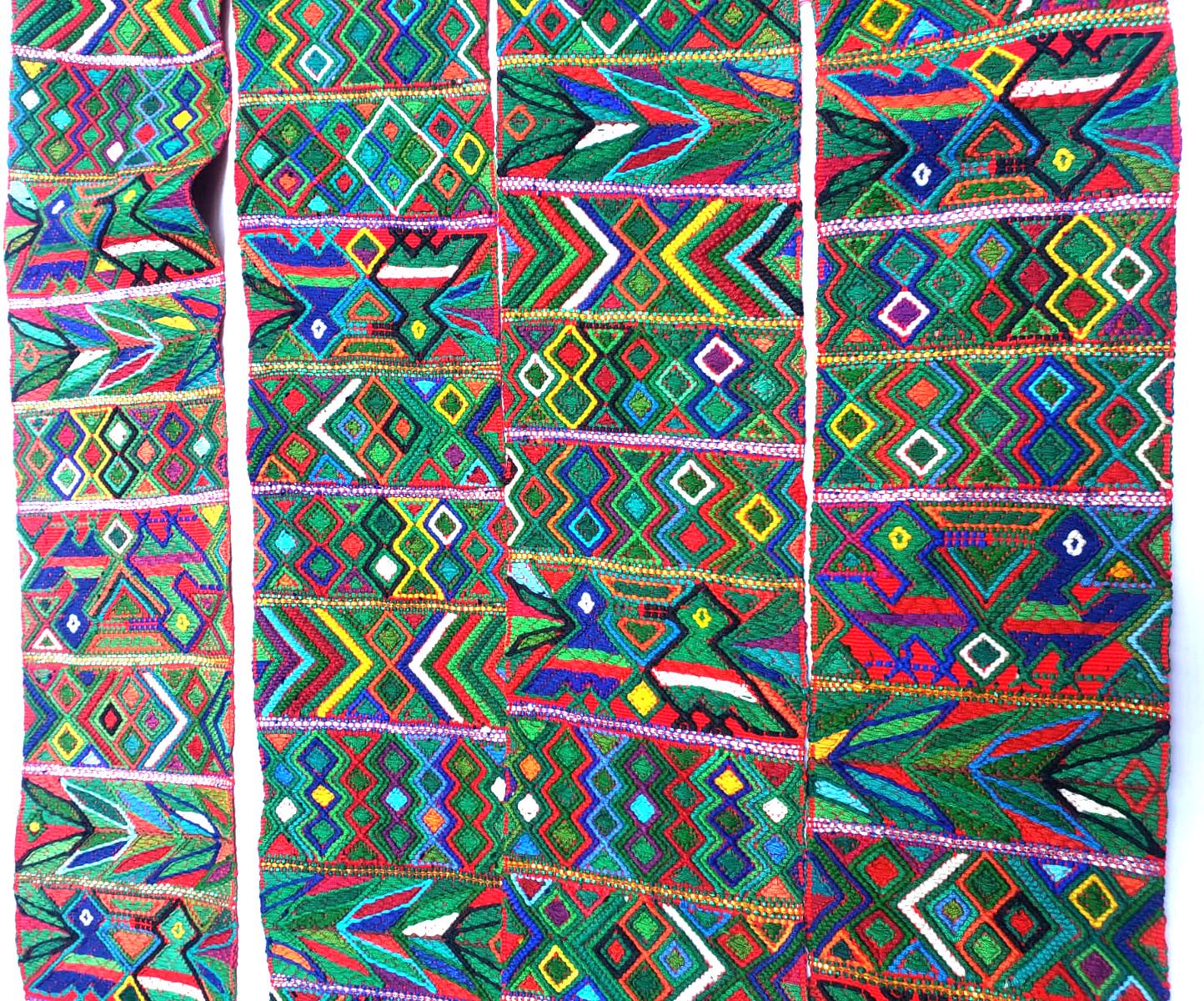 Vintage Red / Green Unique Guatemala Handmade WEAVED Cotton SASH CINTA from Aguacatan
