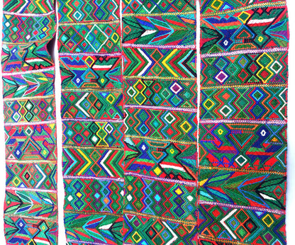 Vintage Red / Green Unique Guatemala Handmade WEAVED Cotton SASH CINTA from Aguacatan