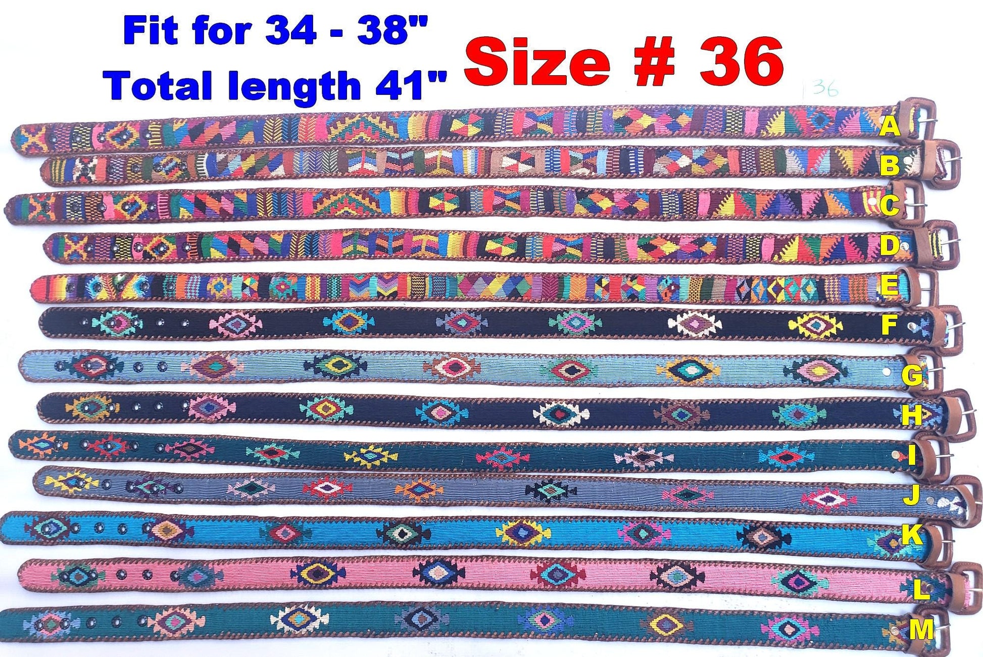 Lot of 2, 3 Authentic Guatemalan Handmade SILK Leather Braided UNISEX Belt, Colorful Woven Design with Braided Leather Buckle and Loop