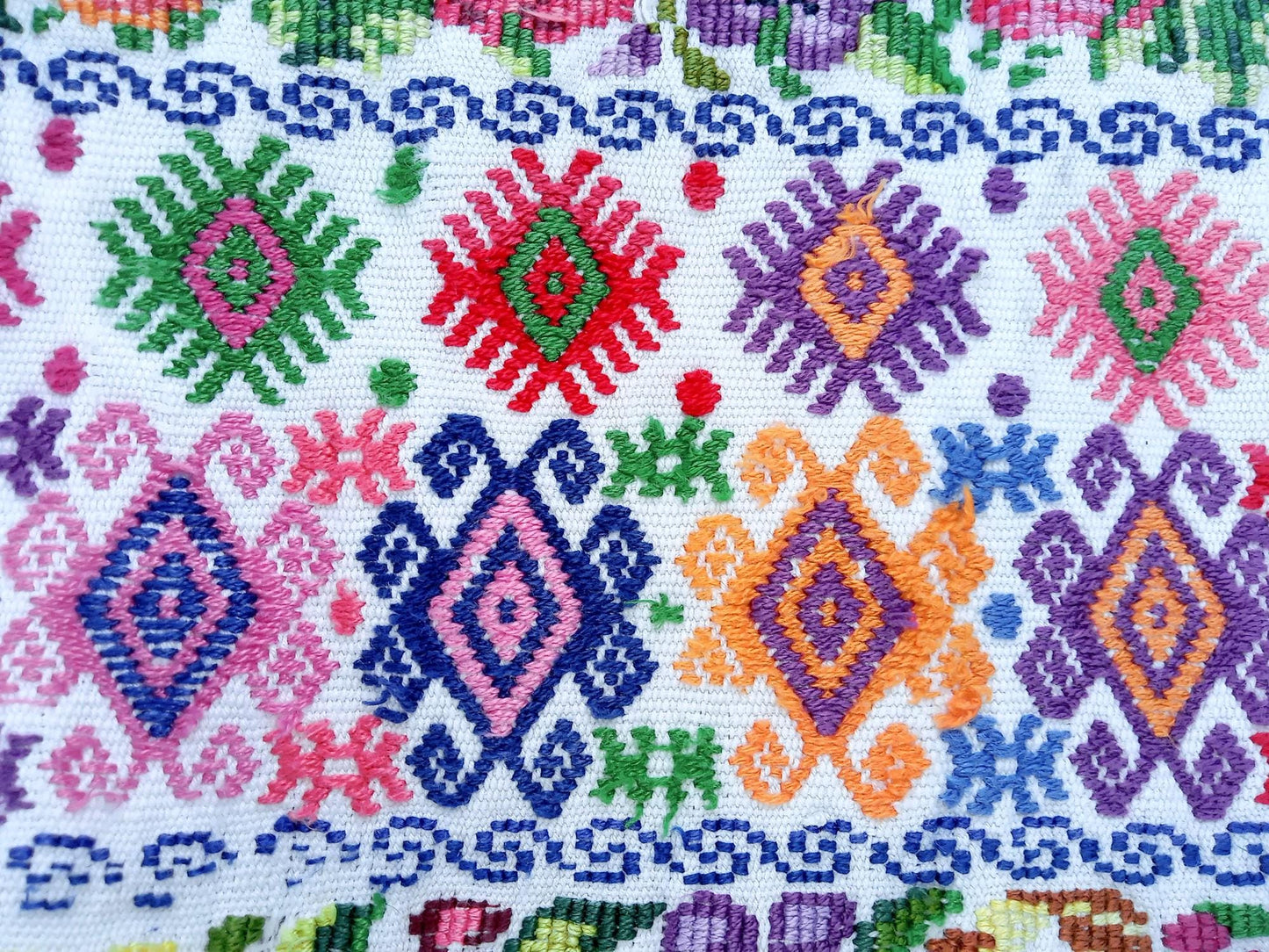 Unique Handmade Weaved WHITE Cotton Huipil, "Mayan Floral and BIRDS" Style, TECPAN Tunique